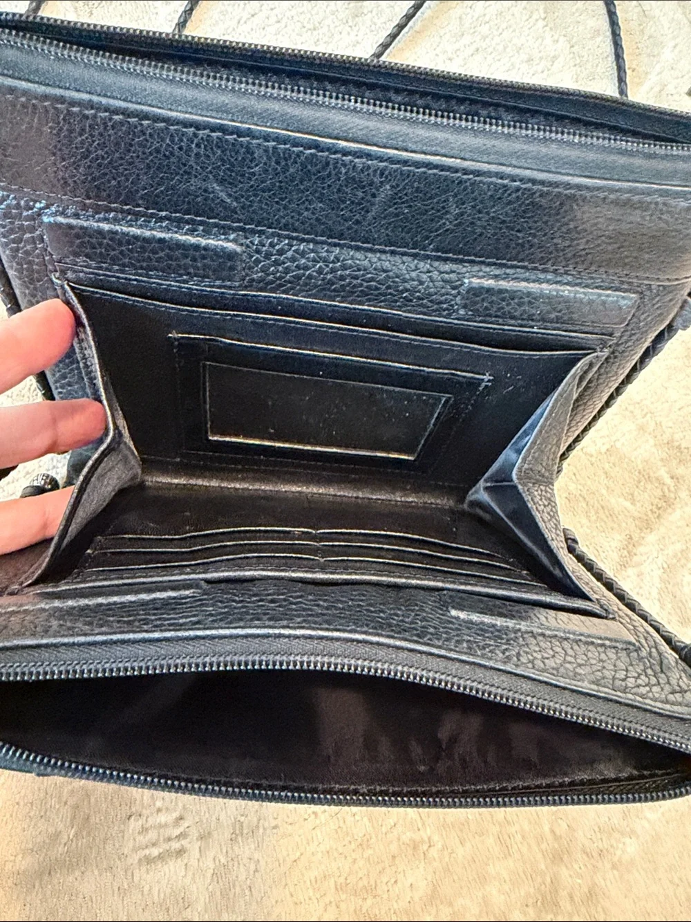 Black Leather Crossbody Bag with Heart Accent